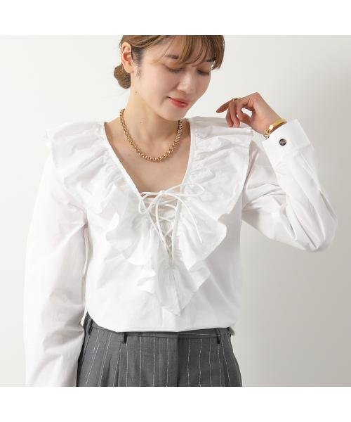 セール】【訳あり】GANNI ブラウス Cotton Poplin Ruffle V－neck  