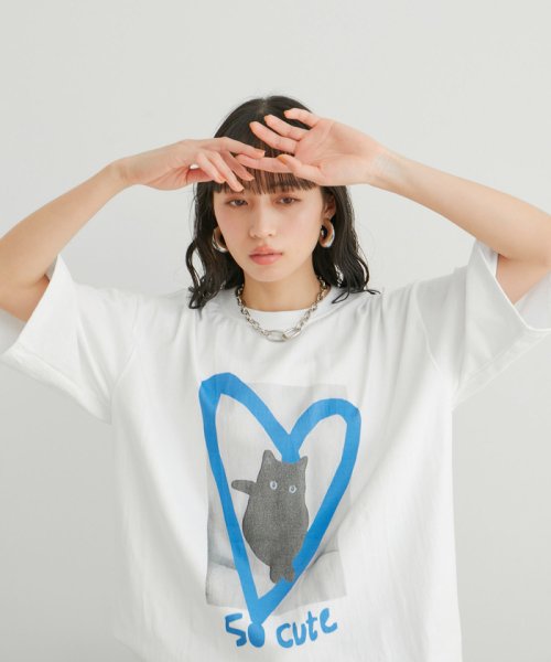 VIS(ビス)/【WEB限定】猫ハートＴシャツ/ホワイト系（11）