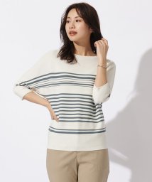 J.PRESS LADIES（LARGE SIZE）(J．プレス　レディス（大きいサイズ）)/【WEB限定カラーあり・洗える】LINKS DOLMAN ホールガーメント ランダムボーダー ニット/ホワイト×ダルブルー系1