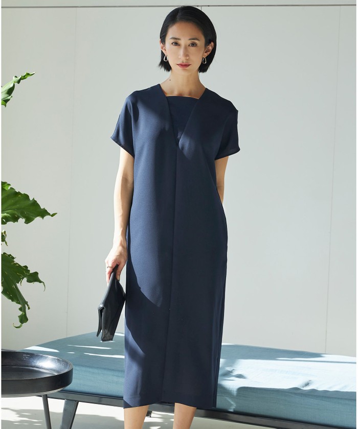 美品✦ฺ大きいサイズ48 ICB/アイシービー　フレアワンピース　ロング　ブルー ASUMI・MANAMIコラボ 丈が選べる】タックデザインワンピース