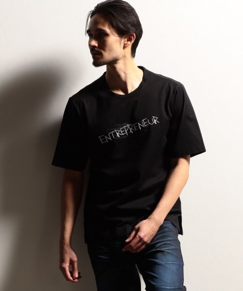 NICOLE CLUB FOR MEN(ニコルクラブフォーメン)/【RIELABO】ロゴデザインクルーネック半袖Tシャツ/49ブラック