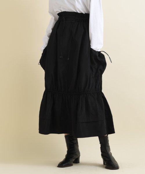 INTERPLANET(インタープラネット)/【ＣＹＮＩＣＡＬ】タフタポケット裾ギャザースカート/ブラック