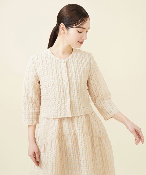 シアーチェックノーカラージャケット 