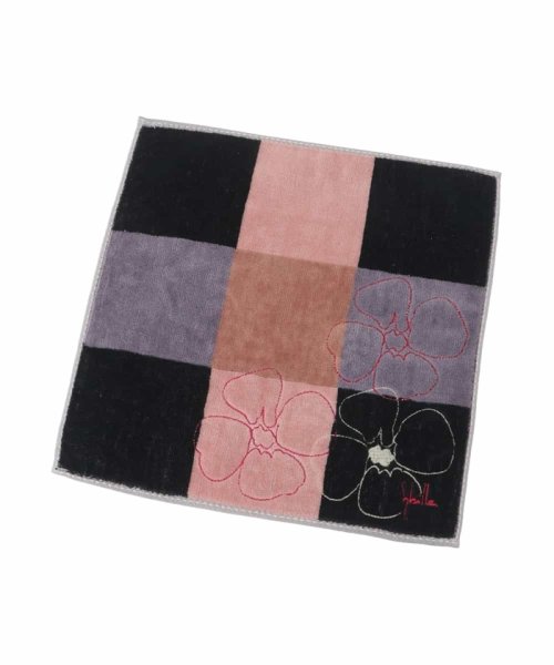 Sybilla(シビラ)/ブロッキングカラーフラワー刺繍ハンカチ/ブラック