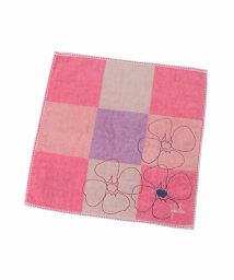 Sybilla(シビラ)/ブロッキングカラーフラワー刺繍ハンカチ/ピンク