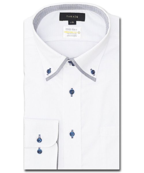 TAKA-Q(タカキュー)/形態安定 吸水速乾 スタンダードフィット ドゥエボタンダウン長袖シャツ シャツ メンズ ワイシャツ ビジネス ノーアイロン yシャツ ビジネスシャツ 形態安定/ホワイト