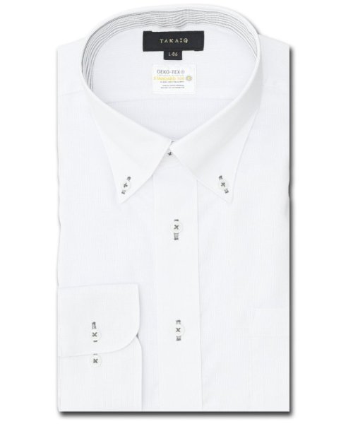 TAKA-Q(タカキュー)/形態安定 吸水速乾 スタンダードフィット ボタンダウン長袖シャツ シャツ メンズ ワイシャツ ビジネス ノーアイロン yシャツ ビジネスシャツ 形態安定/ホワイト