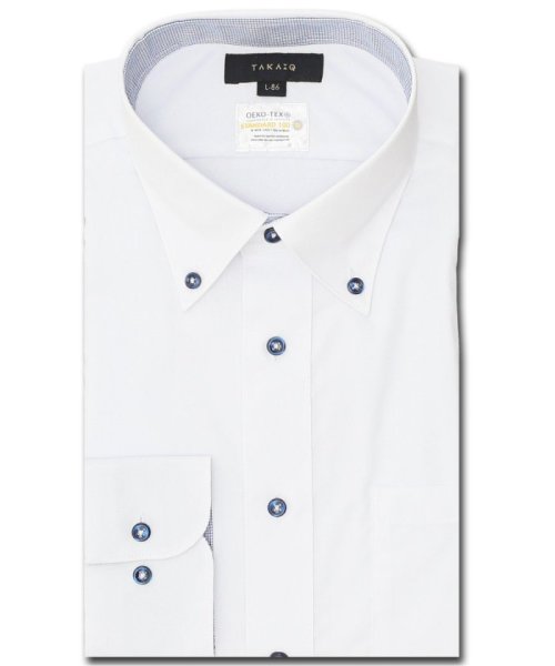 TAKA-Q(タカキュー)/形態安定 吸水速乾 スタンダードフィット ボタンダウン長袖シャツ シャツ メンズ ワイシャツ ビジネス ノーアイロン yシャツ ビジネスシャツ 形態安定/ホワイト