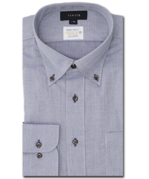 TAKA-Q(タカキュー)/形態安定 吸水速乾 スタンダードフィット ボタンダウン長袖シャツ シャツ メンズ ワイシャツ ビジネス ノーアイロン yシャツ ビジネスシャツ 形態安定/ネイビー