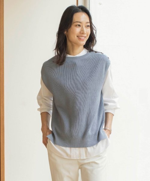 J.PRESS LADIES（LARGE SIZE）(J．プレス　レディス（大きいサイズ）)/【洗える】GIMA COTTON ニット ベスト/ダルブルー系