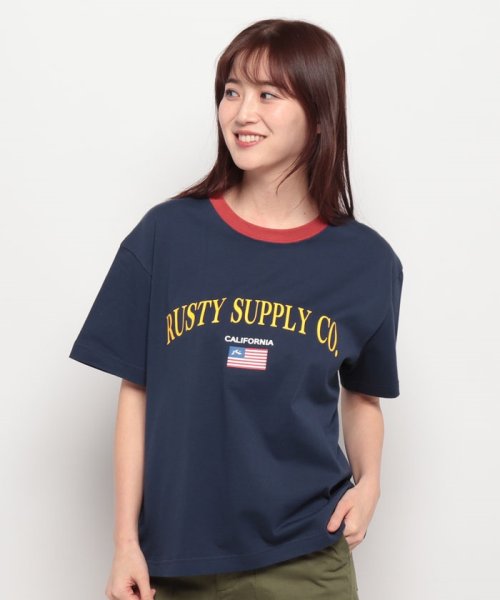 RUSTY(ラスティ（レディース）)/【RUSTY】LADYSハンソデ Tシャツ/ネイビー