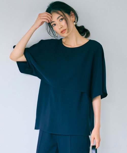 NIJYUSANKU（LARGE SIZE）(２３区（大きいサイズ）)/【洗える】ストレッチジョーゼット レイヤー カットソー/ネイビー系