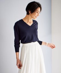 ICB（LARGE SIZE）(ICB（大きいサイズ）)/【WEB限定カラーあり・接触冷感・UVケア・洗える】 シンセティックハイゲージ Vネックプルオーバー/ネイビー系