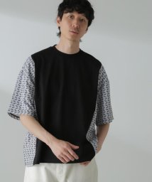 nano・universe(ナノ・ユニバース)/切り替えパターンTシャツ 半袖(セットアップ可）/ブラック
