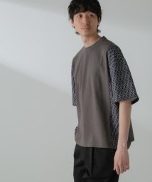 nano・universe(ナノ・ユニバース)/切り替えパターンTシャツ 半袖(セットアップ可）/グレー