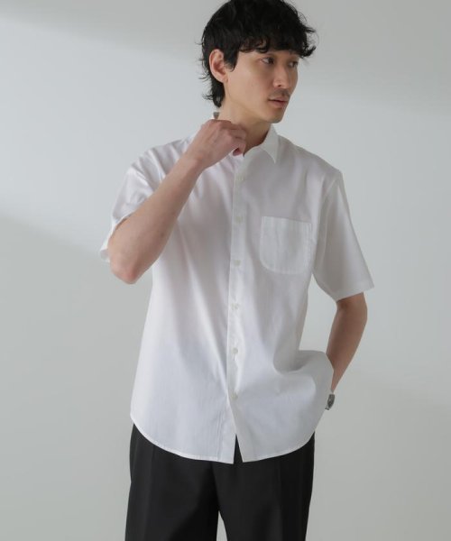 nano・universe(ナノ・ユニバース)/「ICE FLOW LINEN」レギュラーカラーシャツ 半袖/ホワイト