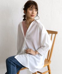 ad thie(アドティエ)/ふんわり シフォン タック袖 ビックシャツチュニック ロング丈 シアー 透け パフスリーブ 袖コンシャス 7分袖 ５分袖 二の腕カバー 春 夏/オフホワイト