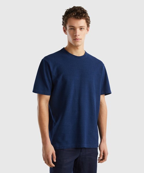 BENETTON (mens)(ベネトン（メンズ）)/ブランドロゴ刺繍入りクルーネック半袖Tシャツ・カットソー/ネイビー