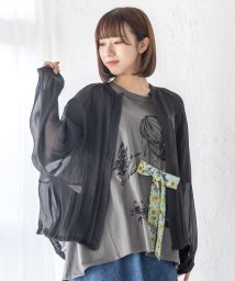 iS ScoLar(イズ スカラー)/蝶花刺繍 シャイニングシフォンシアーブルゾン/ブラック