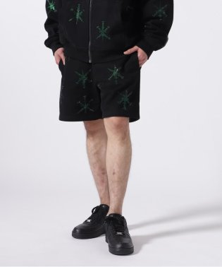 LHP/UNKNOWN LONDON/アンノウンロンドン/BLACK WITH GREEN GAGGER RINESTONE SHORTS/506027673