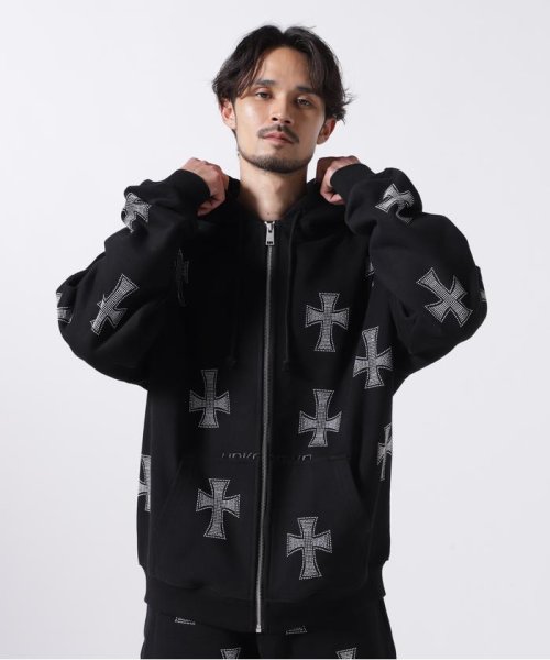 LHP(エルエイチピー)/UNKNOWN LONDON/アンノウンロンドン/BLACK WHITE CROSS RS HOODIE/ブラック