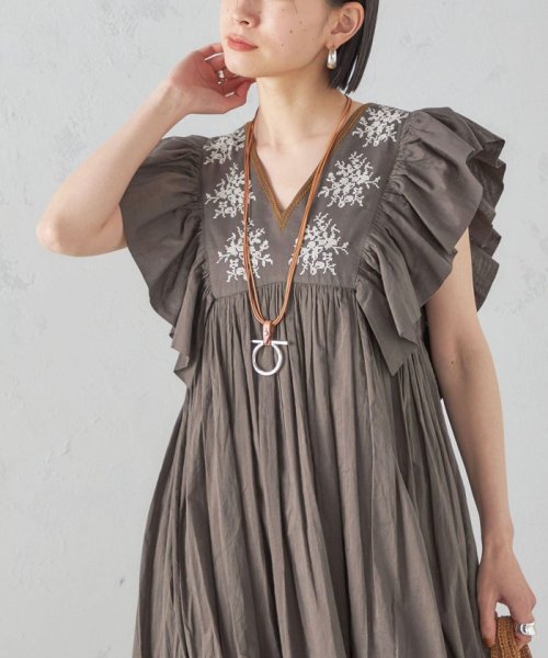 little black:〈手洗い可能〉インド 刺繍 袖 フリル デザイン ワンピース ◇ 