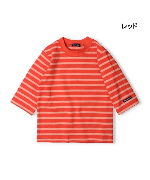 moujonjon(ムージョンジョン)/【子供服】 moujonjon (ムージョンジョン)日本製 ボーダー7分袖Tシャツ 100cm～140cm M50848/レッド