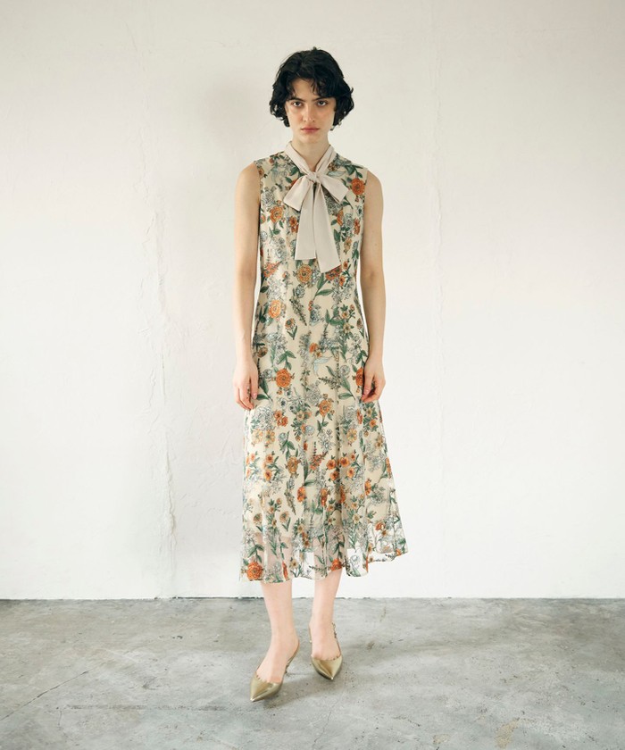 【美品】グレースコンチネンタル　花柄ワンピース　イエロー マルチオーナメント刺繍ワンピース / GRACE CONTINENTAL | GRACE
