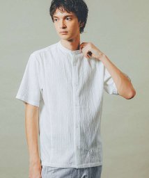 5351POURLESHOMMES(5351POURLESHOMMES)/楊柳バンドカラー 半袖シャツ【予約】/ホワイト