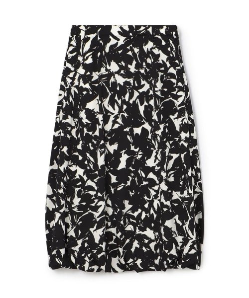 モノトーンフラワープリント セミバルーンスカート 