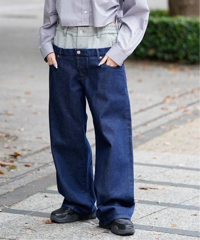 パンツ soduk easy layered denim trousers / blue soduk / スドーク】easy layered denim trousers