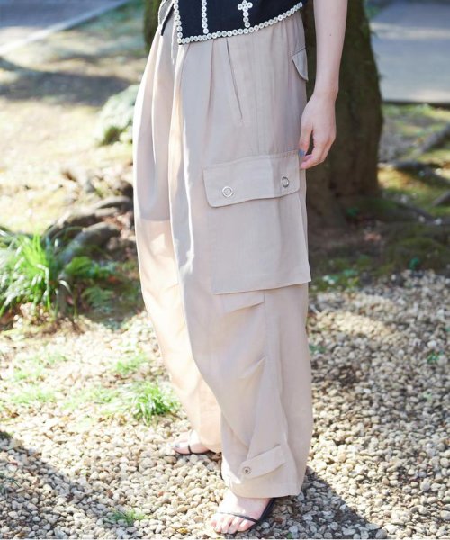 Schott(ショット)/Women's/×RUMBLE RED/ランブルレッド/SLUB CHIFFON CARGO PANTS/スラブシフォン カーゴパンツ/ベージュ