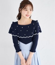 tocco closet(トッコクローゼット)/パールビジュー付き配色オフショルニットプルオーバー/NAVY