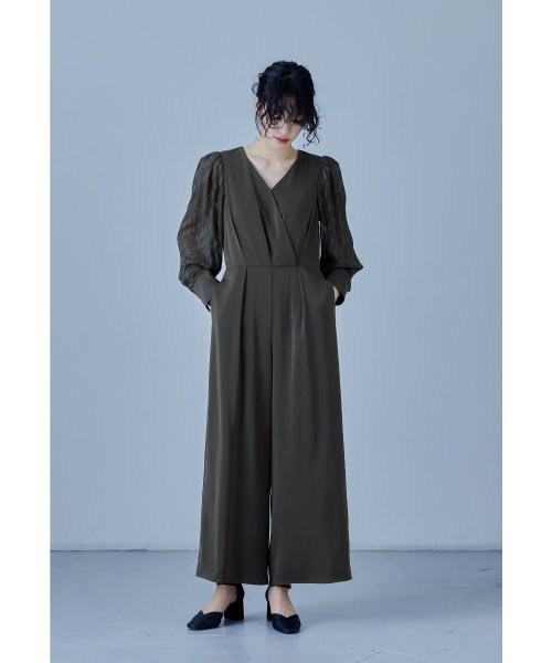 niana ニアナ カシュクールデザインパンツドレス パーティードレス 結婚式 オールインワン ワイドパンツ Vネック 切り替え ジャガード ドット お呼ばれ 5cm ニアナ 61cm