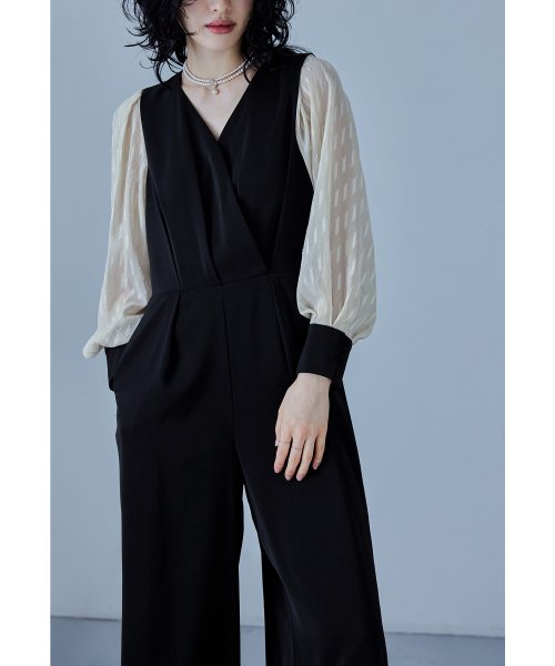 niana ニアナ カシュクールデザインパンツドレス パーティードレス 結婚式 オールインワン ワイドパンツ Vネック 切り替え ジャガード ドット お呼ばれ 5cm ニアナ 61cm