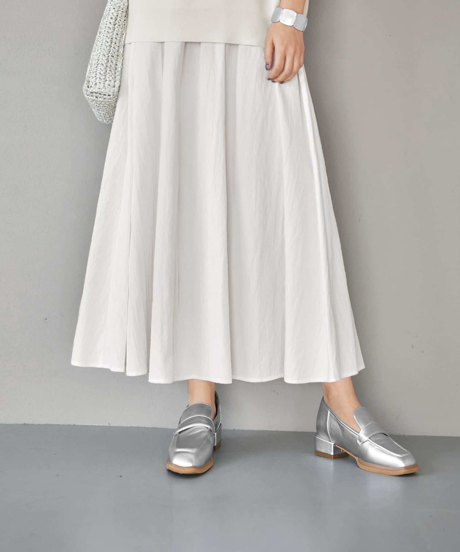 高品質セールロートレアモン　スカート　ロングスカート　フレア　ギャザー　ホワイト　白 ロングスカート