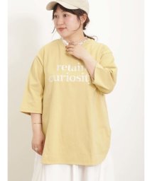 Samansa Mos2(サマンサ　モスモス)/ロゴ刺繍裾ラウンドチュニックTシャツ/イエロー