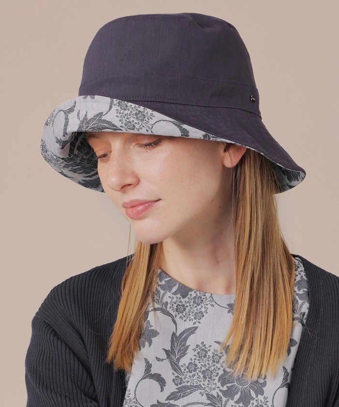 MACKINTOSH LONDON ワイドリボンラフィアハット 麦わら帽子 黒