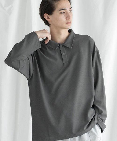 aimoha(aimoha（アイモハ）)/aimoha MENSIMPLE POLO SHIRT ハーフボタン 長袖 ポロシャツ/ダークグレー