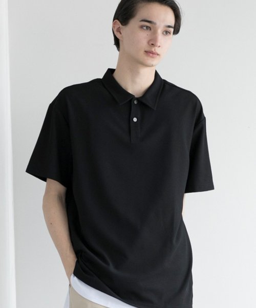 aimoha(aimoha（アイモハ）)/aimoha MENSIMPLE POLO SHIRT ハーフボタン 半袖 ポロシャツ/ブラック