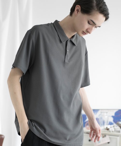 aimoha(aimoha（アイモハ）)/aimoha MENSIMPLE POLO SHIRT ハーフボタン 半袖 ポロシャツ/ダークグレー