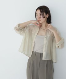 NATURAL BEAUTY BASIC(ナチュラルビューティーベーシック)/クロップドワイドカフスシアーシャツ/エクリュ1