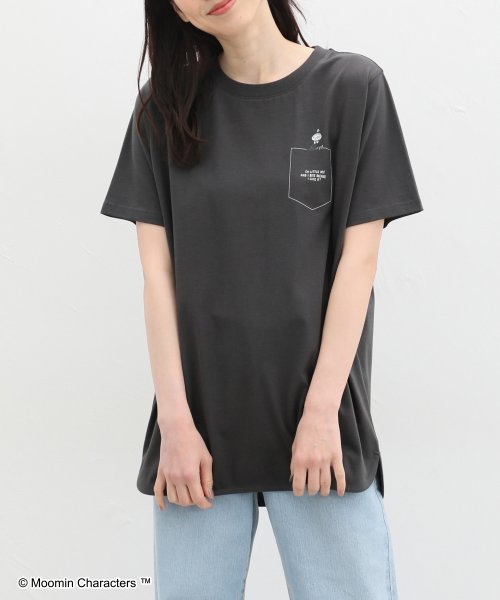 Honeys(ハニーズ)/ムーミン／半袖チュニック Tシャツ レディース 半袖 ロング チュニック ゆったり /ブラック