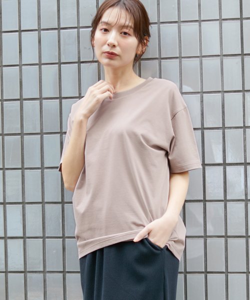 Honeys(ハニーズ)/きれいめＴシャツ トップス Tシャツ オーバーサイズ 接触冷感 UVカット 無地 綿混 /モカ