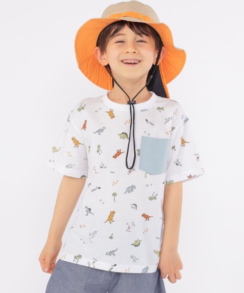 SHIPS KIDS(シップスキッズ)/SHIPS KIDS:100～130cm / 恐竜 テキスタイル 半袖 TEE/オフホワイト