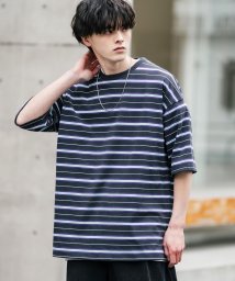 Rocky Monroe(ロッキーモンロー)/ボーダーT 半袖 Tシャツ メンズ レディース カットソー マルチボーダー クルーネック オーバーサイズ ビッグシルエット レトロ カジュアル アメカジ ストリ/グレー系