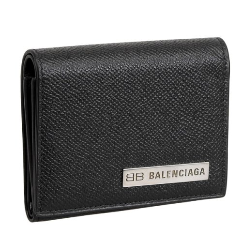 BALENCIAGA(バレンシアガ)/BALENCIAGA バレンシアガ PLATE WALLET プレート 二つ折り 財布 レザー/ブラック