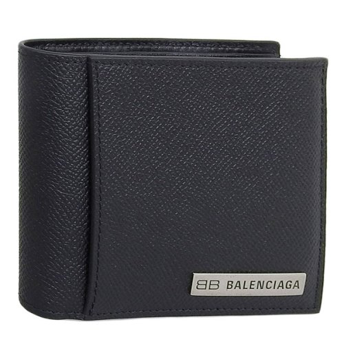 BALENCIAGA(バレンシアガ)/BALENCIAGA バレンシアガ PLATE SQUARE FOLDED COIN WALLET プレート スクエア フォールド 二つ折り 財布 レザー/ブラック