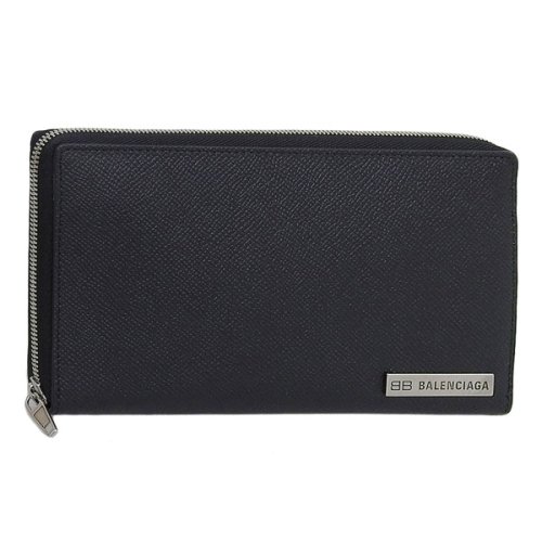 BALENCIAGA(バレンシアガ)/BALENCIAGA バレンシアガ PLATE CONTINENTAL WALLET プレート コンチネンタル 長財布 レザー/ブラック