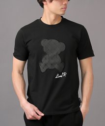 LUXSTYLE(ラグスタイル)/LUXE/R(ラグジュ)ジャガード貼り付けベア天竺半袖Tシャツ/Tシャツ メンズ 半袖 ワッペン アップリケ 刺繍 ベア クマ/ブラック